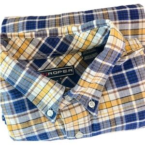 Roper Men's Button Shirt‎ Size 1XT Blue Yellow Plaid Long Sleeve Casual Cowboy